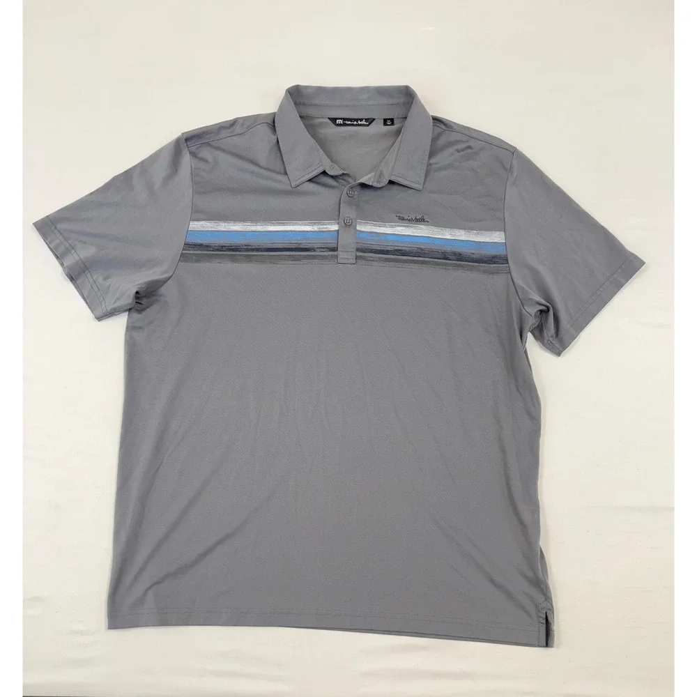 TravisMathew Mens XXL Polo Shirt Bundle 2 Pack Navy Blue Grey Striped Golf‎ Tops